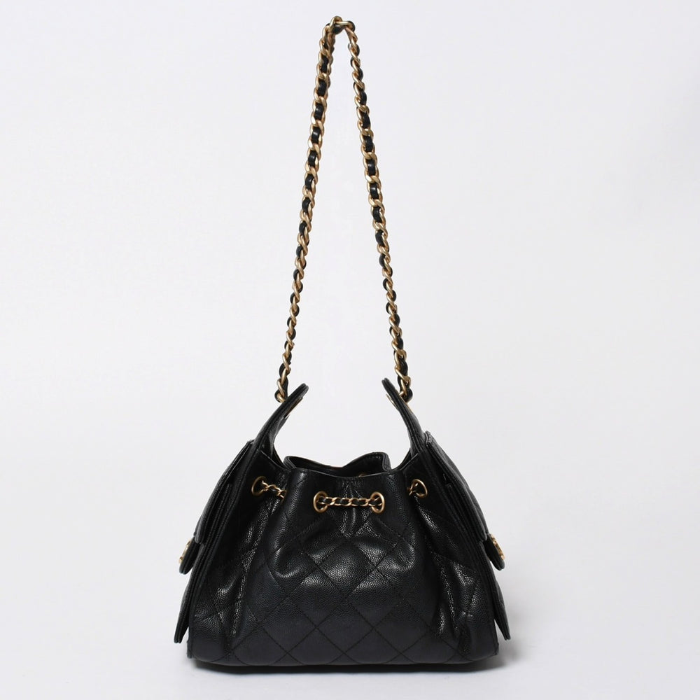 極美品 CHANEL シャネル シャネル25 ミニ ハンドバッグ AS5631 ランダム番台 ココマーク キャビアスキン ブラック ゴールド金具 中古 4a006590