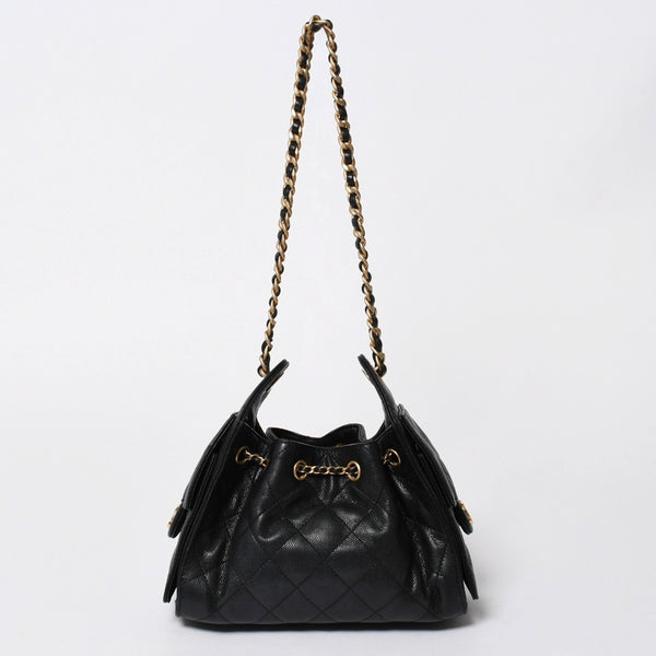 極美品 CHANEL シャネル シャネル25 ミニ ハンドバッグ AS5631 ランダム番台 ココマーク キャビアスキン ブラック ゴールド金具 中古 4a006590