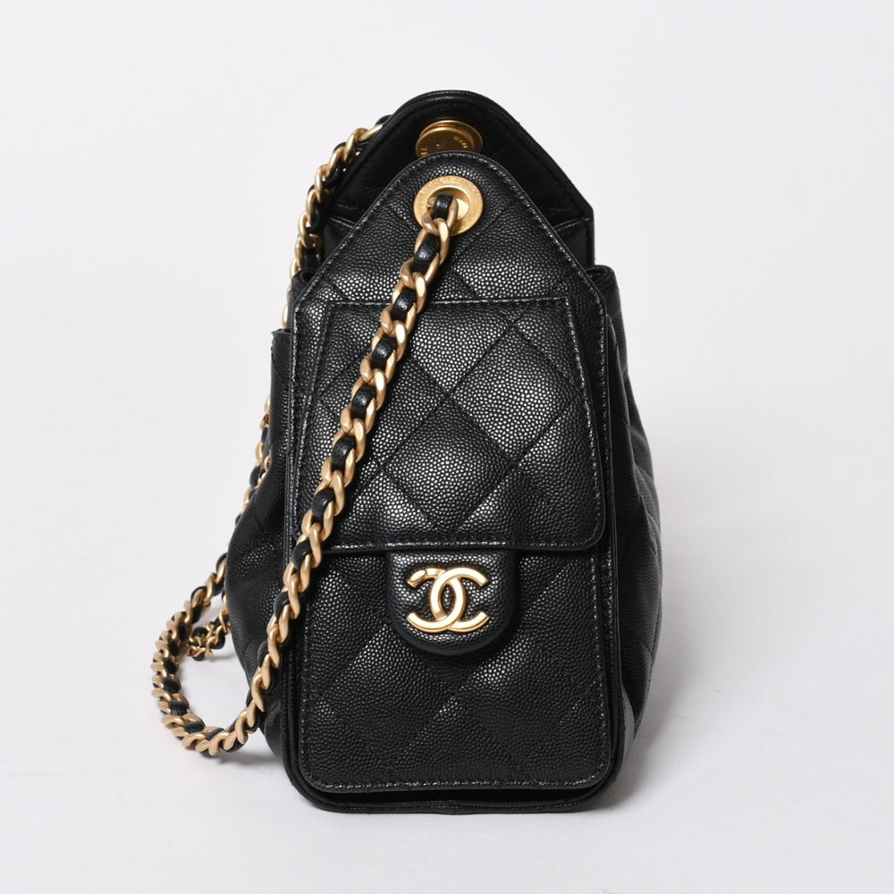 極美品 CHANEL シャネル シャネル25 ミニ ハンドバッグ AS5631 ランダム番台 ココマーク キャビアスキン ブラック ゴールド金具 中古 4a006590