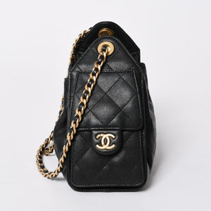 極美品 CHANEL シャネル シャネル25 ミニ ハンドバッグ AS5631 ランダム番台 ココマーク キャビアスキン ブラック ゴールド金具 中古 4a006590