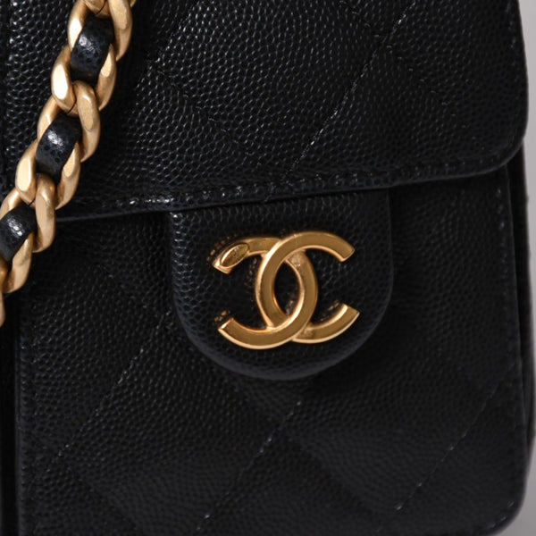 極美品 CHANEL シャネル シャネル25 ミニ ハンドバッグ AS5631 ランダム番台 ココマーク キャビアスキン ブラック ゴールド金具 中古 4a006590