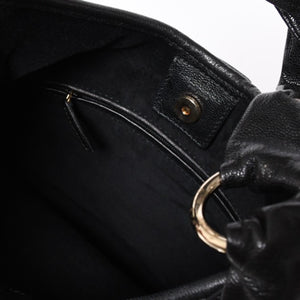 極美品 YVES SAINT LAURENT イヴサンローラン サントロペ ティアードフリル ワンショルダーバッグ 122245 ブラック ゴールド金具 中古 4a006600