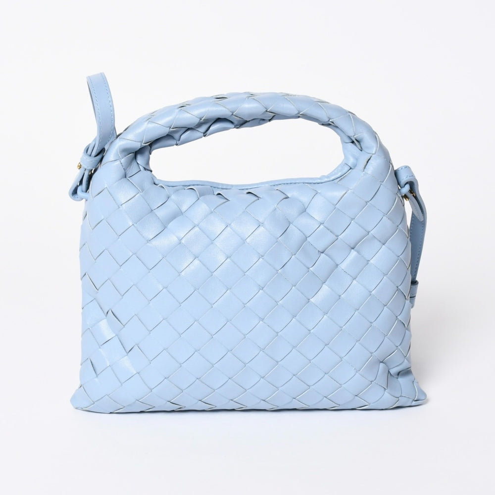 極美品 BOTTEGA VENETA ボッテガヴェネタ ミニ ホップ イントレチャート 2WAY ハンドバッグ ショルダーバッグ ライトブルー レザー 中古 4a006400