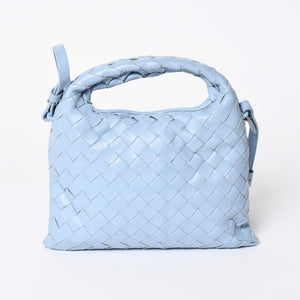 Very Good Condition BOTTEGA VENETA Bottega Veneta Mini Hop Intrecciato 2WAY Handbag Shoulder Bag Light Blue Leather Used 4a006400