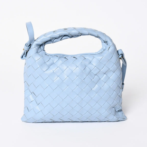 Very Good Condition BOTTEGA VENETA Bottega Veneta Mini Hop Intrecciato 2WAY Handbag Shoulder Bag Light Blue Leather Used 4a006400