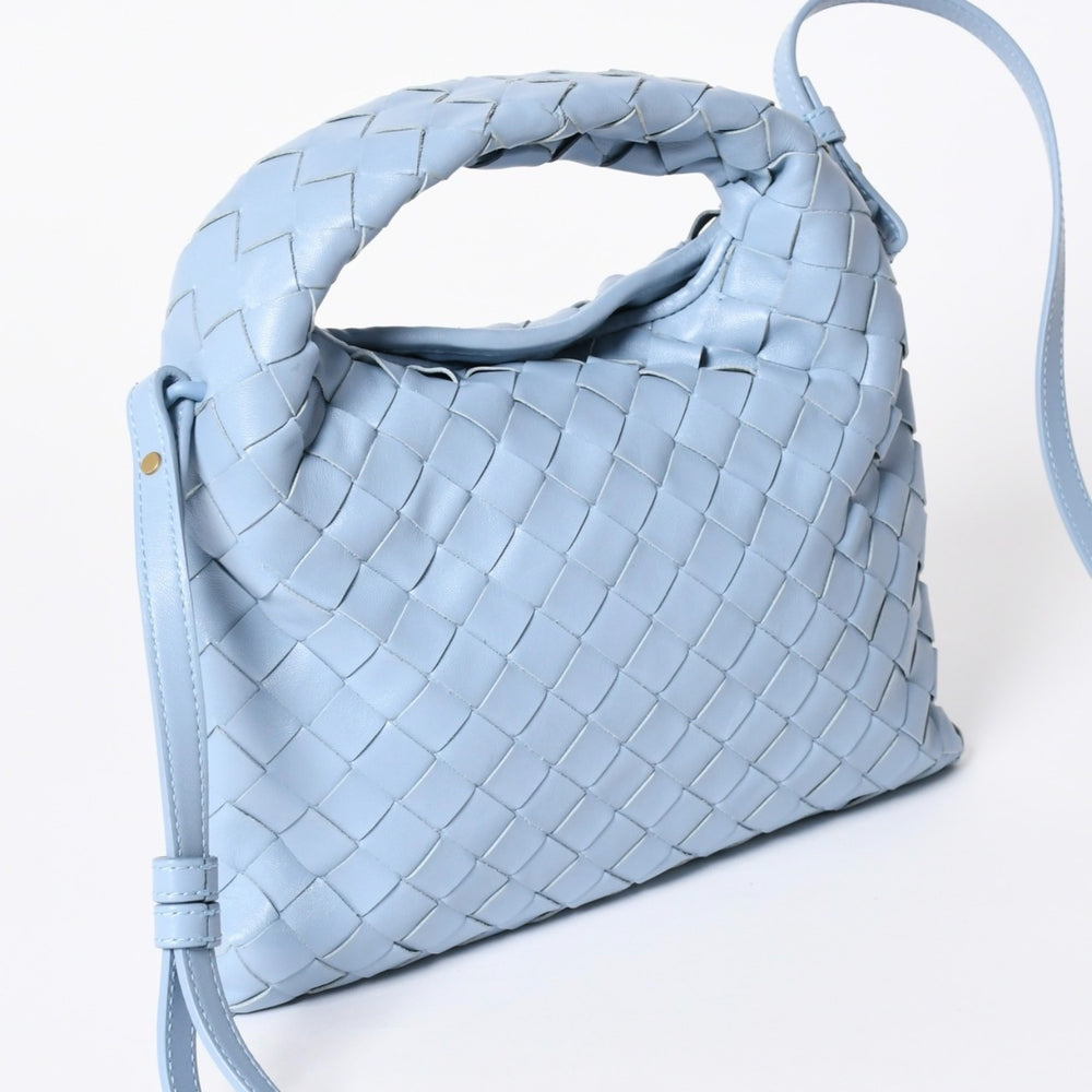 極美品 BOTTEGA VENETA ボッテガヴェネタ ミニ ホップ イントレチャート 2WAY ハンドバッグ ショルダーバッグ ライトブルー レザー 中古 4a006400
