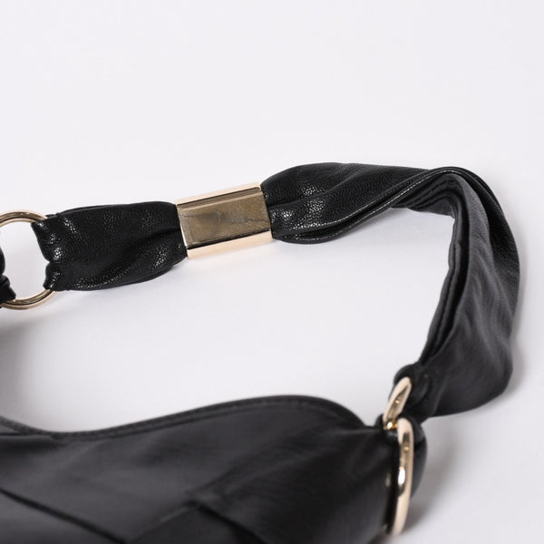 極美品 YVES SAINT LAURENT イヴサンローラン サントロペ ティアードフリル ワンショルダーバッグ 122245 ブラック ゴールド金具 中古 4a006600