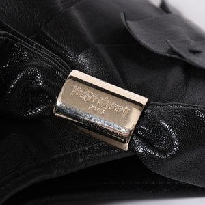 極美品 YVES SAINT LAURENT イヴサンローラン サントロペ ティアードフリル ワンショルダーバッグ 122245 ブラック ゴールド金具 中古 4a006600