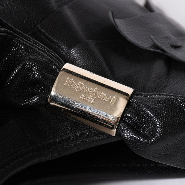 極美品 YVES SAINT LAURENT イヴサンローラン サントロペ ティアードフリル ワンショルダーバッグ 122245 ブラック ゴールド金具 中古 4a006600