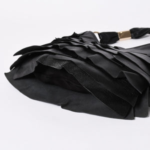 極美品 YVES SAINT LAURENT イヴサンローラン サントロペ ティアードフリル ワンショルダーバッグ 122245 ブラック ゴールド金具 中古 4a006600