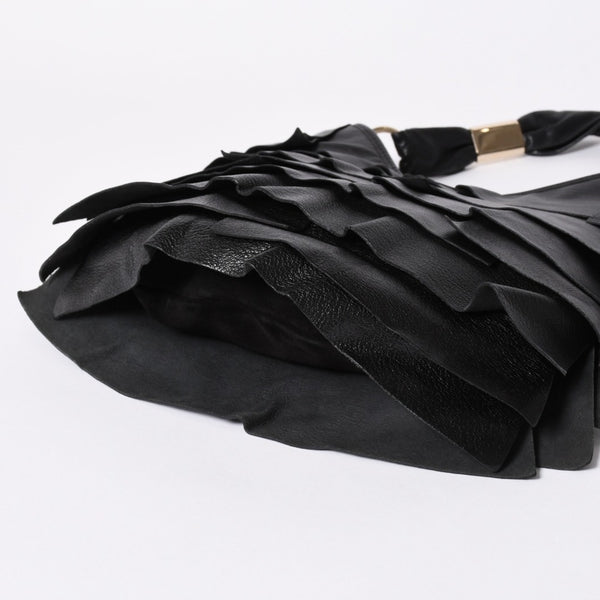 極美品 YVES SAINT LAURENT イヴサンローラン サントロペ ティアードフリル ワンショルダーバッグ 122245 ブラック ゴールド金具 中古 4a006600