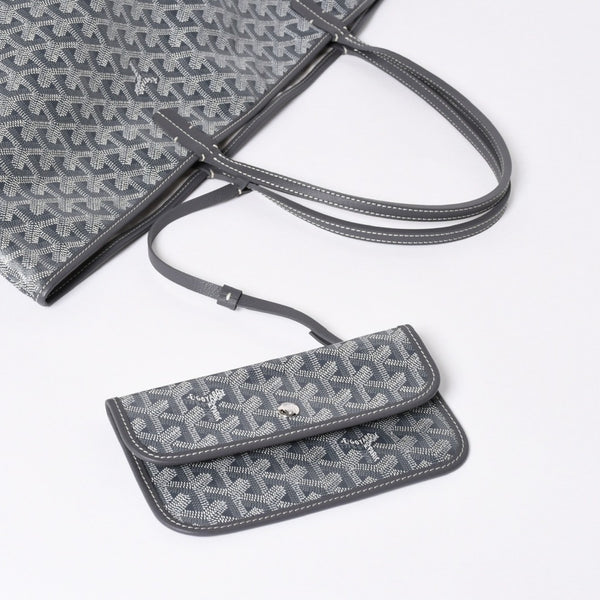 新品同様 GOYARD ゴヤール SAINT LOUIS GM サンルイGM グレー トートバッグ PVCコーティングキャンバス 中古 4a006593