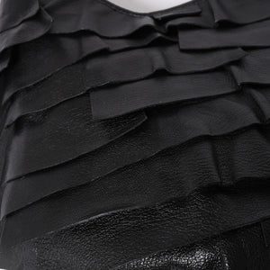 極美品 YVES SAINT LAURENT イヴサンローラン サントロペ ティアードフリル ワンショルダーバッグ 122245 ブラック ゴールド金具 中古 4a006600
