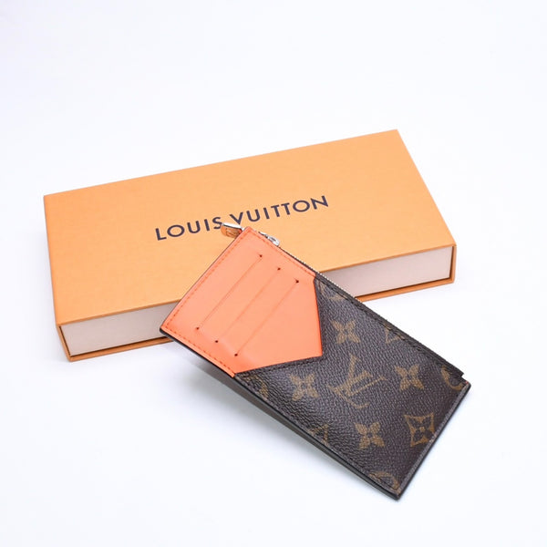 LOUIS VUITTON ルイヴィトン コイン カードホルダー カードケース M82909 モノグラム ブラウン オレンジ シルバー金具 美品 中古 4a006604