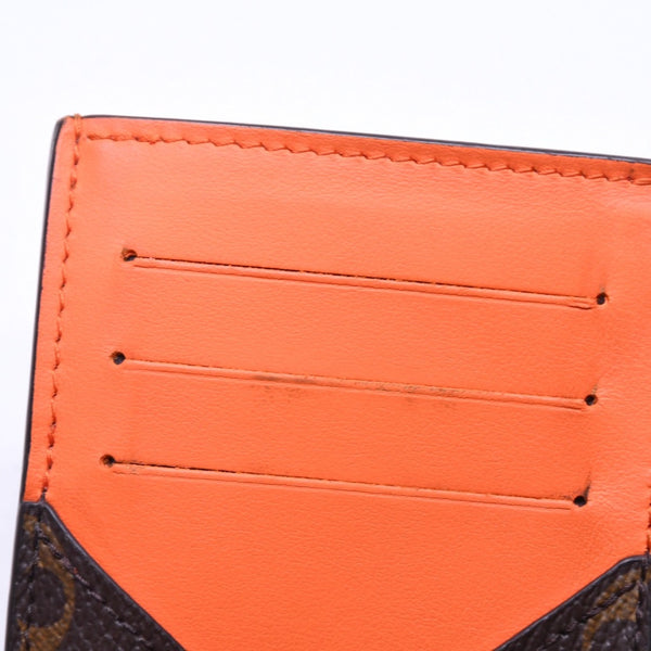 LOUIS VUITTON ルイヴィトン コイン カードホルダー カードケース M82909 モノグラム ブラウン オレンジ シルバー金具 美品 中古 4a006604