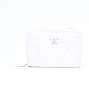 CHANEL シャネル クラシック コインパース 小銭入れ ランダム番台 ココマーク キャビアスキン ホワイト シルバー金具 美品 中古 4a006563