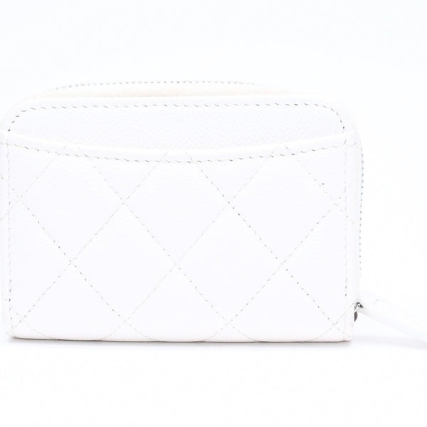 CHANEL シャネル クラシック コインパース 小銭入れ ランダム番台 ココマーク キャビアスキン ホワイト シルバー金具 美品 中古 4a006563