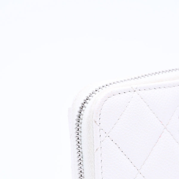 CHANEL シャネル クラシック コインパース 小銭入れ ランダム番台 ココマーク キャビアスキン ホワイト シルバー金具 美品 中古 4a006563