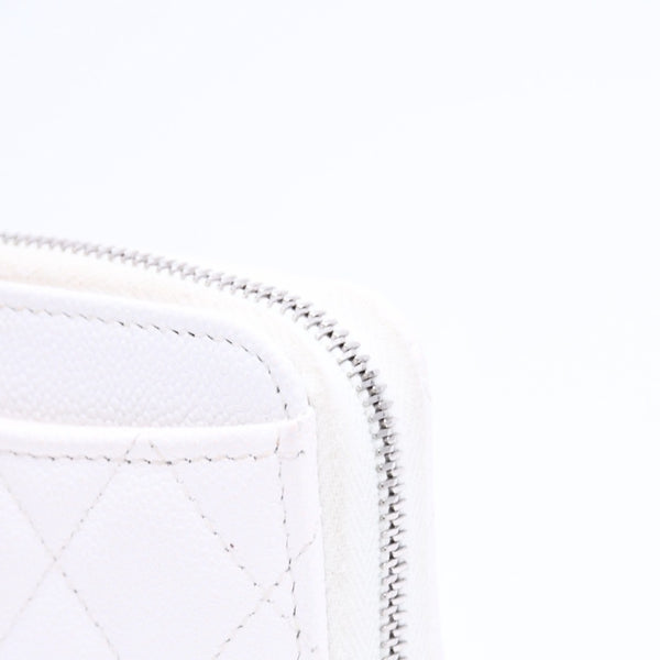 CHANEL シャネル クラシック コインパース 小銭入れ ランダム番台 ココマーク キャビアスキン ホワイト シルバー金具 美品 中古 4a006563