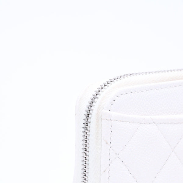 CHANEL シャネル クラシック コインパース 小銭入れ ランダム番台 ココマーク キャビアスキン ホワイト シルバー金具 美品 中古 4a006563