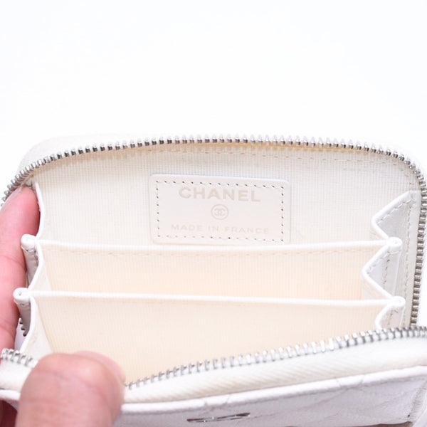 CHANEL シャネル クラシック コインパース 小銭入れ ランダム番台 ココマーク キャビアスキン ホワイト シルバー金具 美品 中古 4a006563