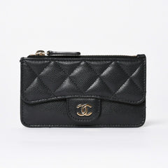 極美品 CHANEL シャネル コインケース 小銭入れ 31番台 ココマーク キャビアスキン ブラック ゴールド金具 中古 4a006625