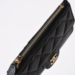 極美品 CHANEL シャネル コインケース 小銭入れ 31番台 ココマーク キャビアスキン ブラック ゴールド金具 中古 4a006625