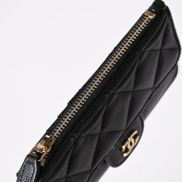 極美品 CHANEL シャネル コインケース 小銭入れ 31番台 ココマーク キャビアスキン ブラック ゴールド金具 中古 4a006625