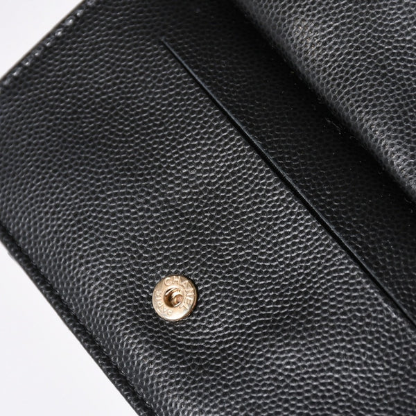 極美品 CHANEL シャネル コインケース 小銭入れ 31番台 ココマーク キャビアスキン ブラック ゴールド金具 中古 4a006625