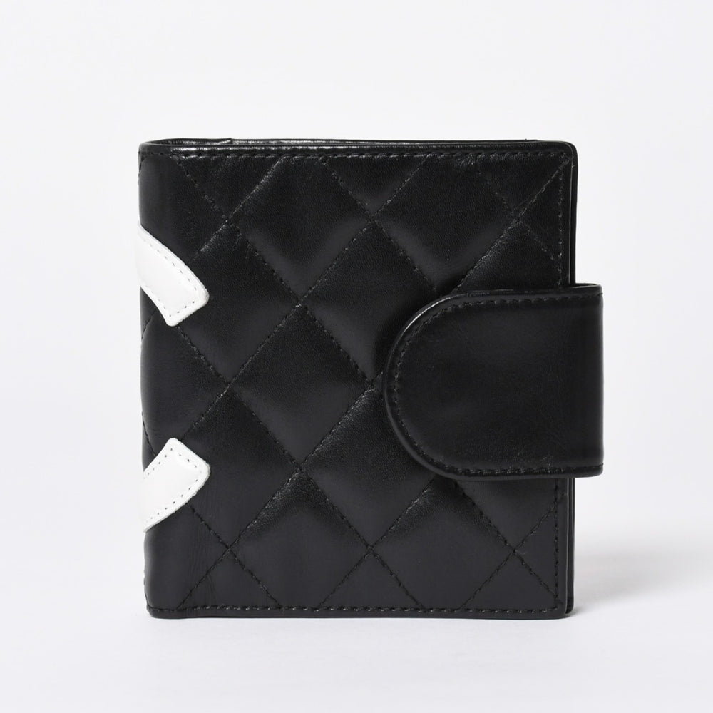 極美品 CHANEL シャネル カンボンライン 二つ折り財布 A26720 9番台 ココマーク カーフスキン がま口 ブラック シルバー金具 中古 4a006607