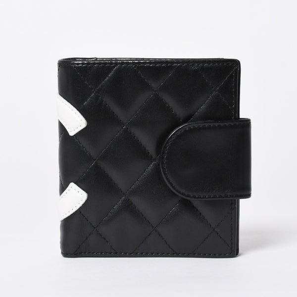 極美品 CHANEL シャネル カンボンライン 二つ折り財布 A26720 9番台 ココマーク カーフスキン がま口 ブラック シルバー金具 中古 4a006607