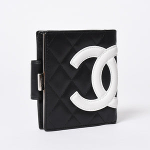極美品 CHANEL シャネル カンボンライン 二つ折り財布 A26720 9番台 ココマーク カーフスキン がま口 ブラック シルバー金具 中古 4a006607