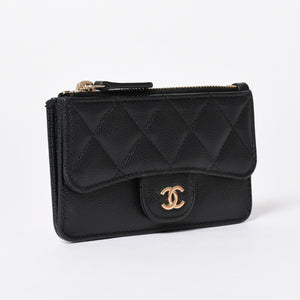 極美品 CHANEL シャネル コインケース 小銭入れ 31番台 ココマーク キャビアスキン ブラック ゴールド金具 中古 4a006625