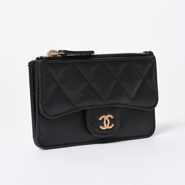 極美品 CHANEL シャネル コインケース 小銭入れ 31番台 ココマーク キャビアスキン ブラック ゴールド金具 中古 4a006625
