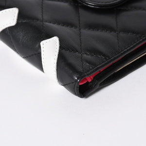 極美品 CHANEL シャネル カンボンライン 二つ折り財布 A26720 9番台 ココマーク カーフスキン がま口 ブラック シルバー金具 中古 4a006607