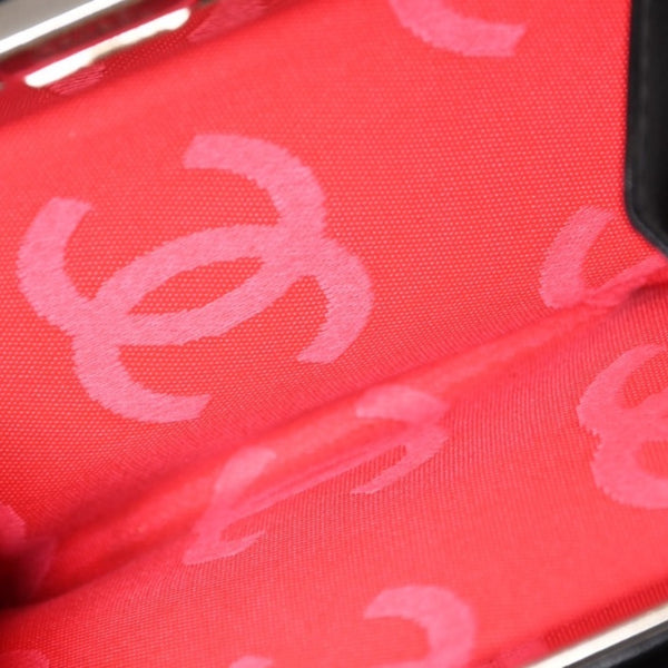 極美品 CHANEL シャネル カンボンライン 二つ折り財布 A26720 9番台 ココマーク カーフスキン がま口 ブラック シルバー金具 中古 4a006607