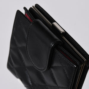 極美品 CHANEL シャネル カンボンライン 二つ折り財布 A26720 9番台 ココマーク カーフスキン がま口 ブラック シルバー金具 中古 4a006607