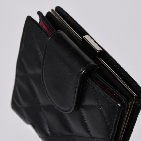 極美品 CHANEL シャネル カンボンライン 二つ折り財布 A26720 9番台 ココマーク カーフスキン がま口 ブラック シルバー金具 中古 4a006607