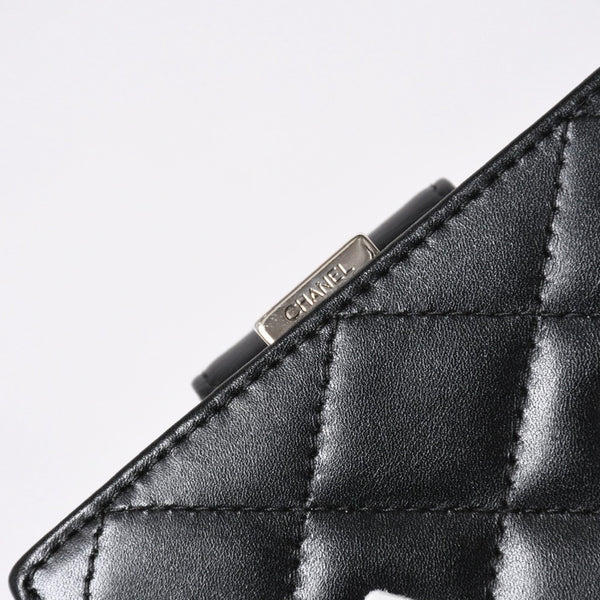 極美品 CHANEL シャネル カンボンライン 二つ折り財布 A26720 9番台 ココマーク カーフスキン がま口 ブラック シルバー金具 中古 4a006607
