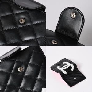 極美品 CHANEL シャネル カンボンライン 二つ折り財布 A26720 9番台 ココマーク カーフスキン がま口 ブラック シルバー金具 中古 4a006607