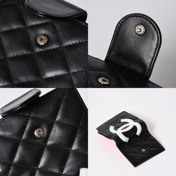 極美品 CHANEL シャネル カンボンライン 二つ折り財布 A26720 9番台 ココマーク カーフスキン がま口 ブラック シルバー金具 中古 4a006607