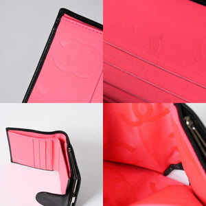 極美品 CHANEL シャネル カンボンライン 二つ折り財布 A26720 9番台 ココマーク カーフスキン がま口 ブラック シルバー金具 中古 4a006607