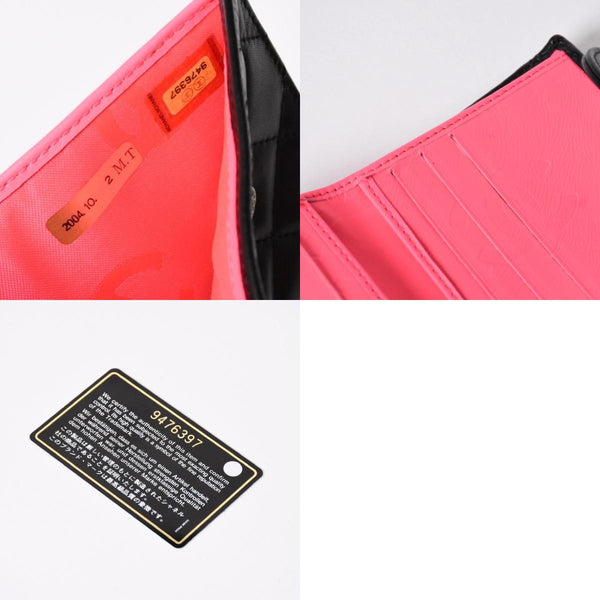 極美品 CHANEL シャネル カンボンライン 二つ折り財布 A26720 9番台 ココマーク カーフスキン がま口 ブラック シルバー金具 中古 4a006607