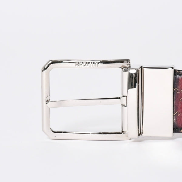 極美品 Berluti ベルルッティ エッセンスライン スクリット カリグラフィ レザーベルト 全長約99.5cm ワインレッド 中古 4a006635