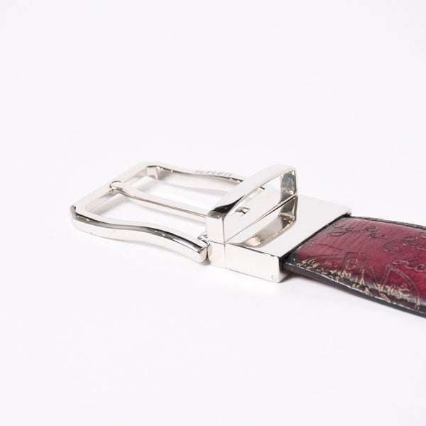 極美品 Berluti ベルルッティ エッセンスライン スクリット カリグラフィ レザーベルト 全長約99.5cm ワインレッド 中古 4a006635