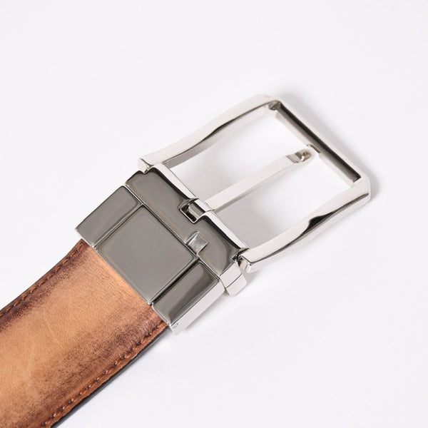 極美品 Berluti ベルルッティ エッセンスライン スクリット カリグラフィ レザーベルト 全長約99.5cm ワインレッド 中古 4a006635
