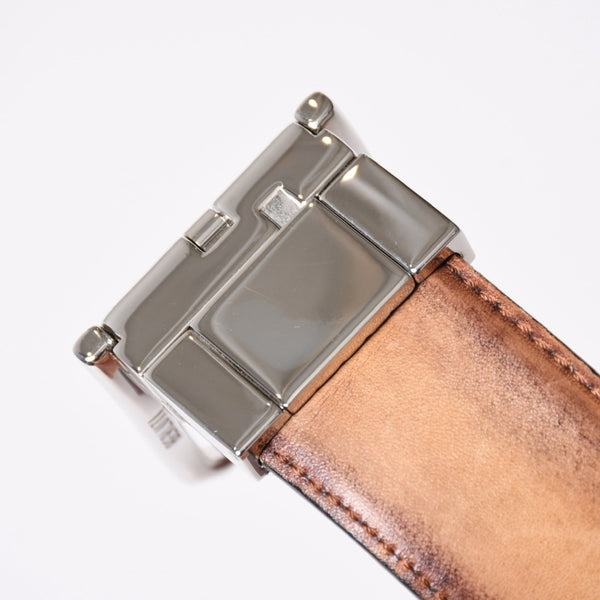 極美品 Berluti ベルルッティ エッセンスライン スクリット カリグラフィ レザーベルト 全長約99.5cm ワインレッド 中古 4a006635