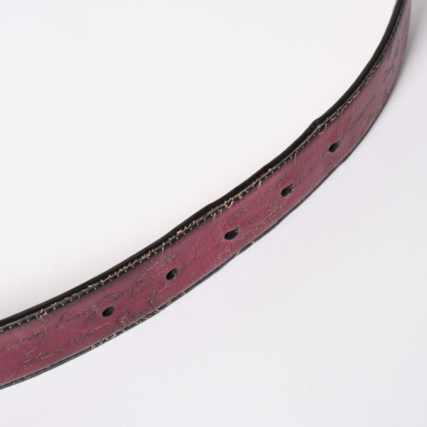 極美品 Berluti ベルルッティ エッセンスライン スクリット カリグラフィ レザーベルト 全長約99.5cm ワインレッド 中古 4a006635