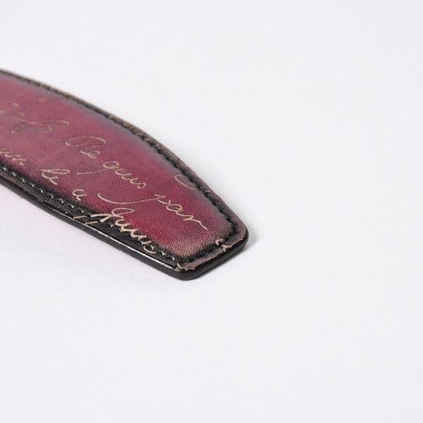 極美品 Berluti ベルルッティ エッセンスライン スクリット カリグラフィ レザーベルト 全長約99.5cm ワインレッド 中古 4a006635