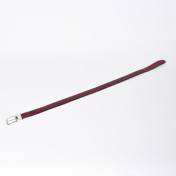 極美品 Berluti ベルルッティ エッセンスライン スクリット カリグラフィ レザーベルト 全長約99.5cm ワインレッド 中古 4a006635